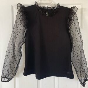 Marc New York Black Blouse with Sheer Polka Dot Sleeves